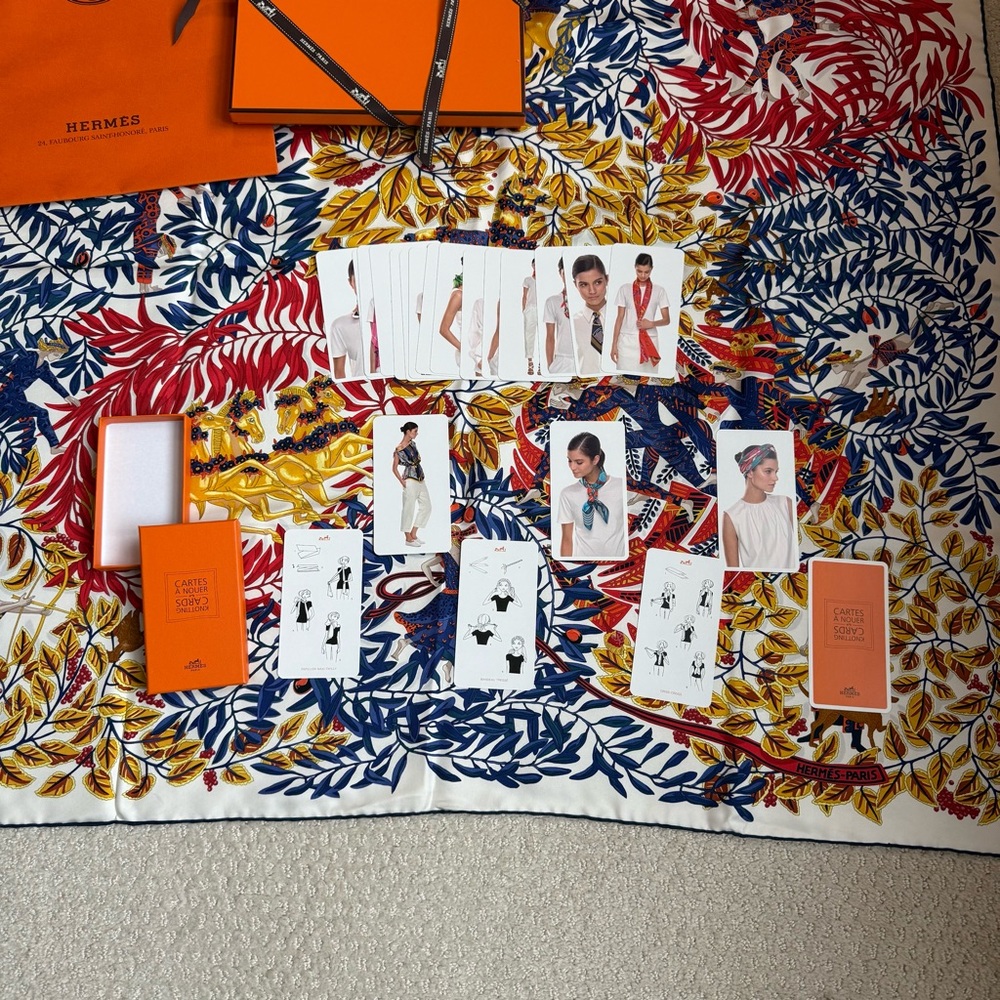 Hermès La Promenade de Platon Silk Scarf 90cm Marine Red w/ Box & Extras - Picture 11 of 12